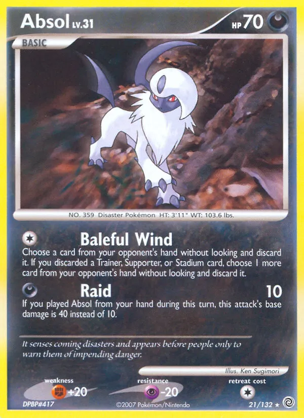 2007 Secret Wonders Absol Rare #021/132 Rare card image