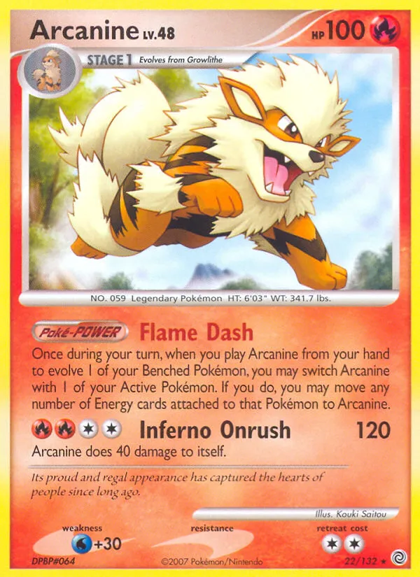2007 Secret Wonders Arcanine Rare #022/132 Rare card image