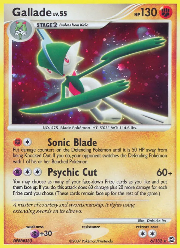 2007 Secret Wonders Gallade Rare Holo #006/132 Rare Holo card image
