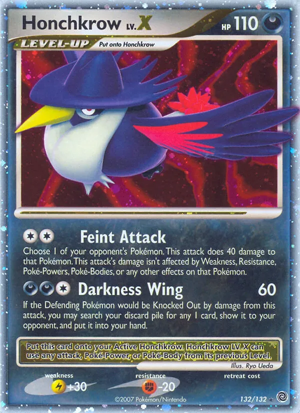 2007 Secret Wonders Honchkrow LV.X Rare Holo LV.X #132/132 Rare Holo LV.X card image