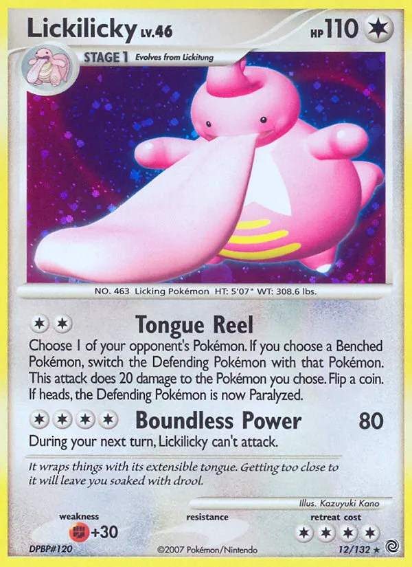2007 Secret Wonders Lickilicky Rare Holo #012/132 Rare Holo card image