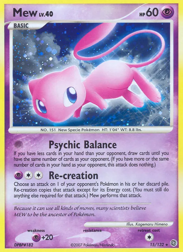 2007 Secret Wonders Mew Rare Holo #015/132 Rare Holo card image
