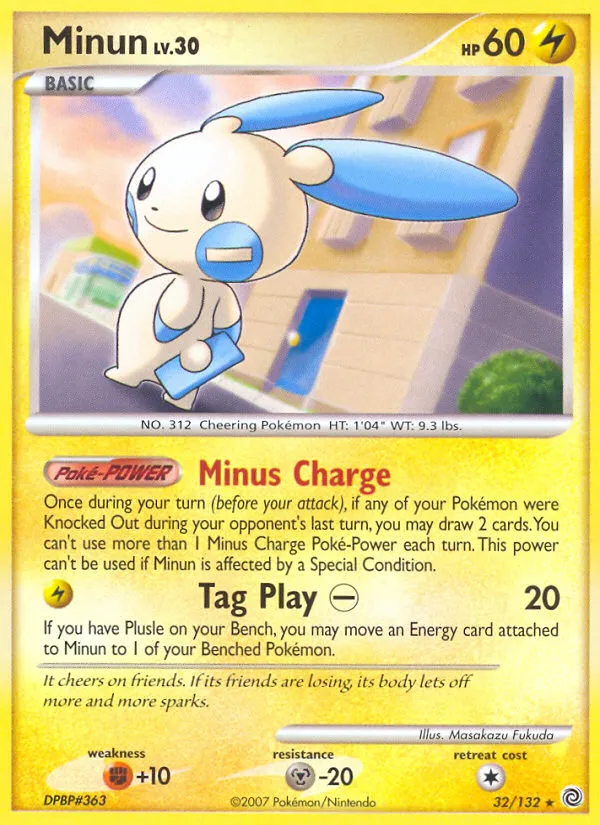2007 Secret Wonders Minun Rare #032/132 Rare card image