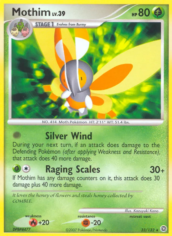 2007 Secret Wonders Mothim Rare #033/132 Rare card image