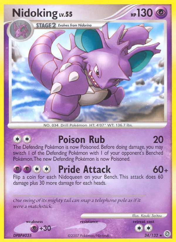 2007 Secret Wonders Nidoking Rare #034/132 Rare card image