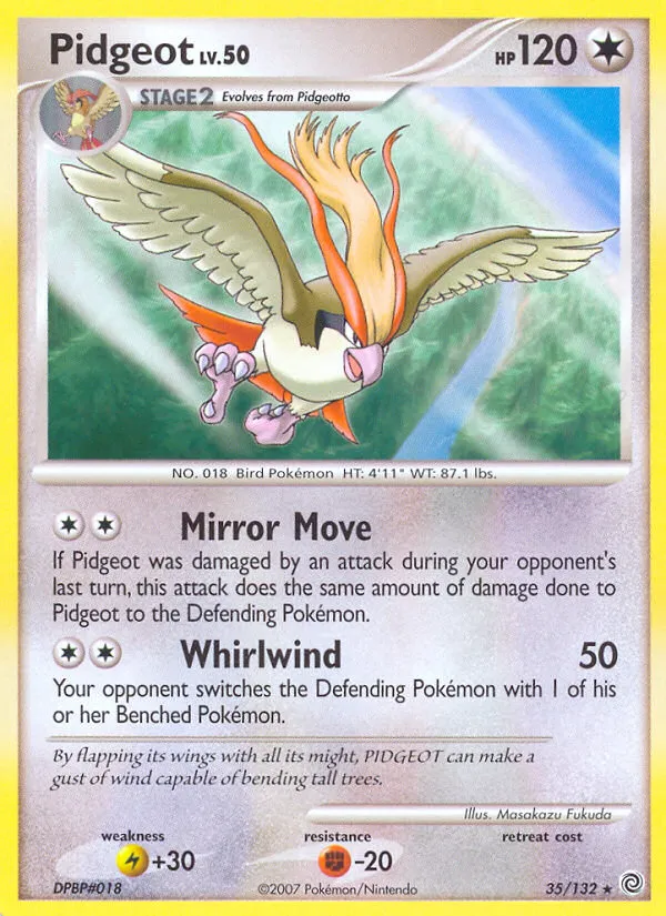 2007 Secret Wonders Pidgeot Rare #035/132 Rare card image