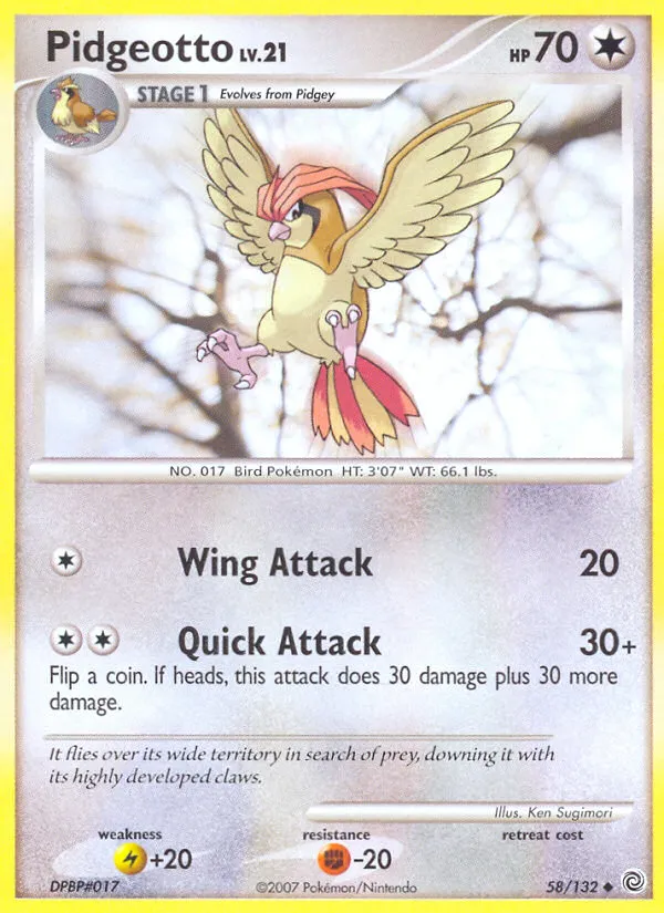 2007 Secret Wonders Pidgeotto Uncommon #058/132 Uncommon card image