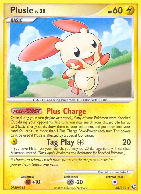 2007 Secret Wonders Plusle Rare #036/132 Rare card image