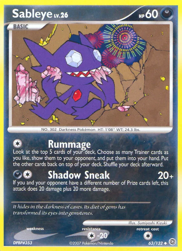 2007 Secret Wonders Sableye Uncommon #063/132 Uncommon card image