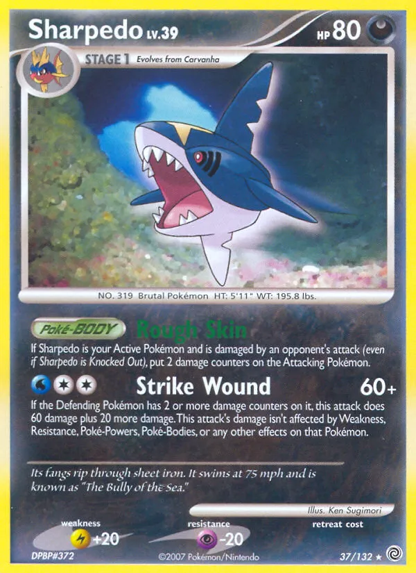 2007 Secret Wonders Sharpedo Rare #037/132 Rare card image