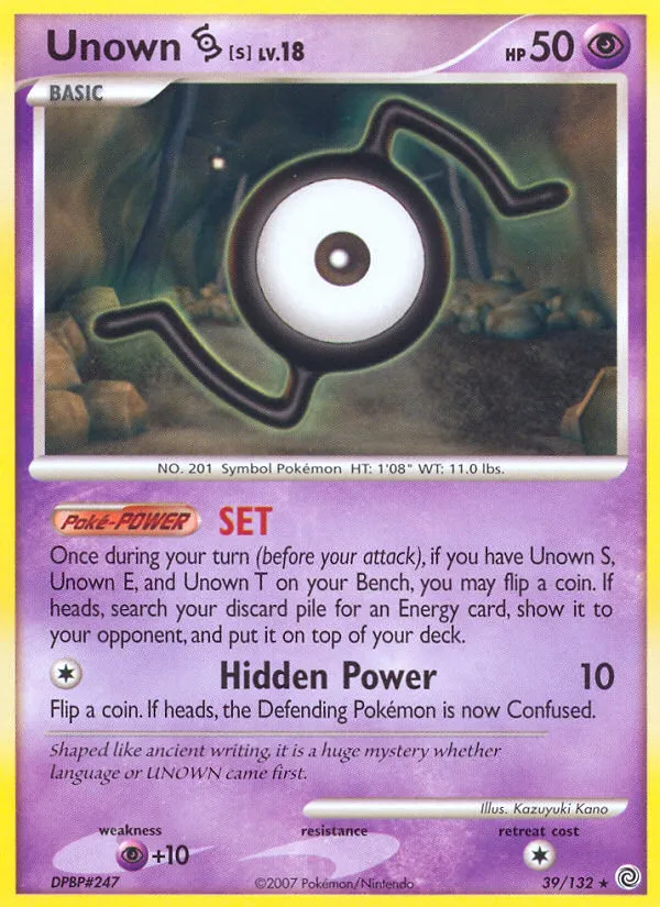 2007 Secret Wonders Unown [S] Rare #039/132 Rare card image