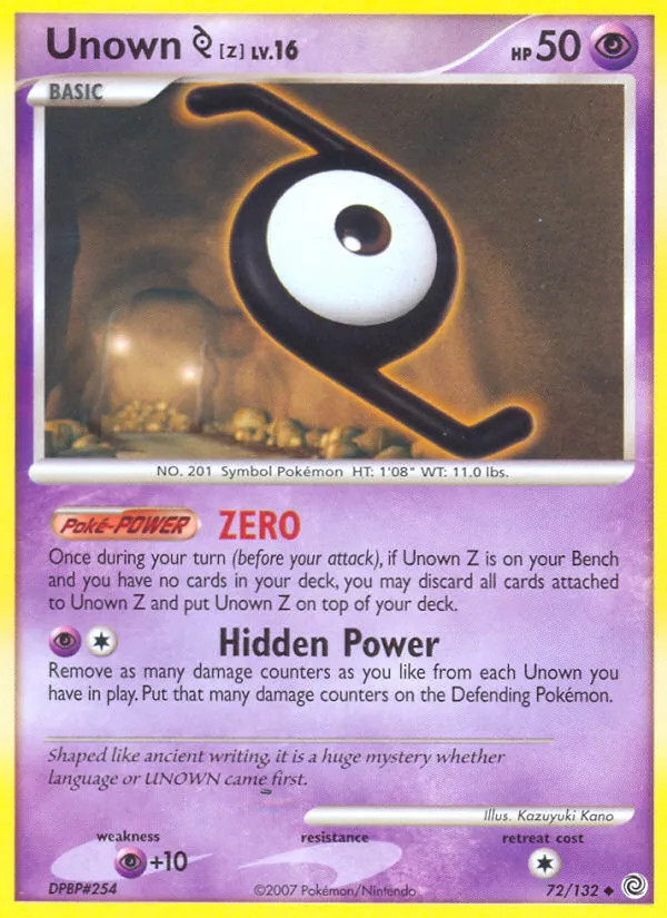 2007 Secret Wonders Unown [Z] Uncommon #072/132 Uncommon card image
