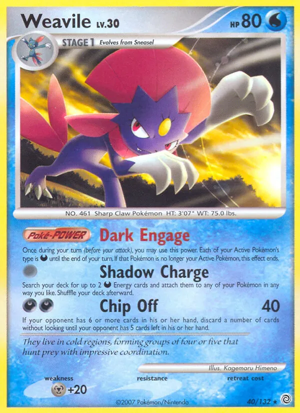 2007 Secret Wonders Weavile Rare #040/132 Rare card image