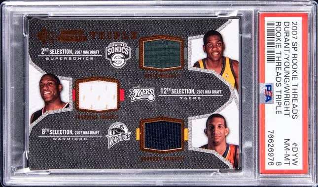 2007 SP Threads Threads Triple Brandan Wright/Kevin Durant /Thaddeus Young #DYW card image