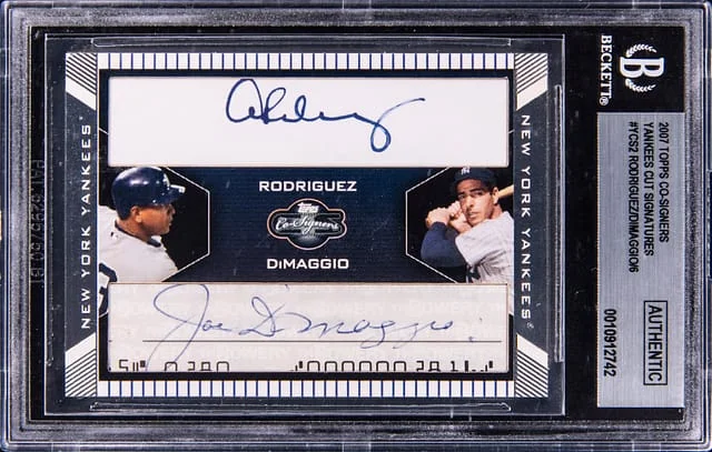 2007 Topps Alex Rodriguez/Joe DiMaggio Co-Signers Yankees Cut Signatures #YCS2 card image