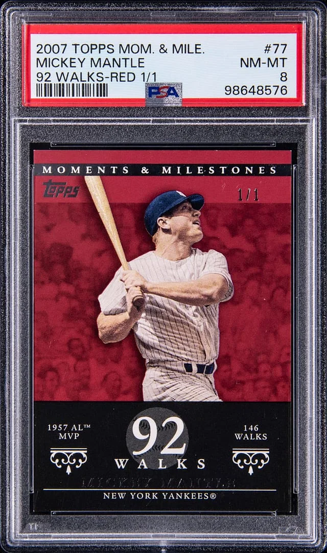 2007 Topps Mickey Mantle Moments & Miles 92 Walks Red #77 card image
