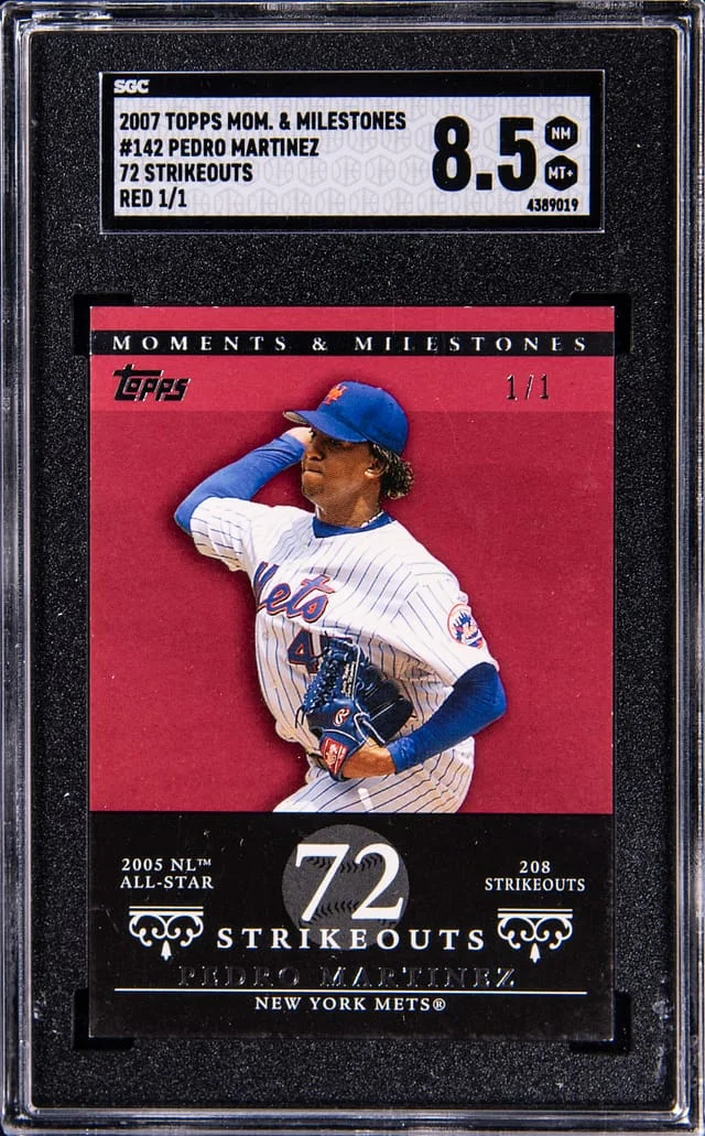 2007 Topps Pedro Martinez Moment & Milestones 72 Strikeouts Red #142 card image