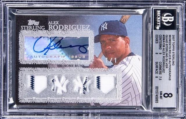 2007 Topps Sterling Alex Rodriguez Moments Relics Autographs Quad Sterling Silver #4SMA-139 card image