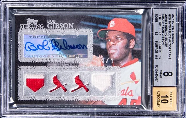 2007 Topps Sterling Bob Gibson Moments Relics Autographs Quad Sterling Silver #4SMA-117 card image