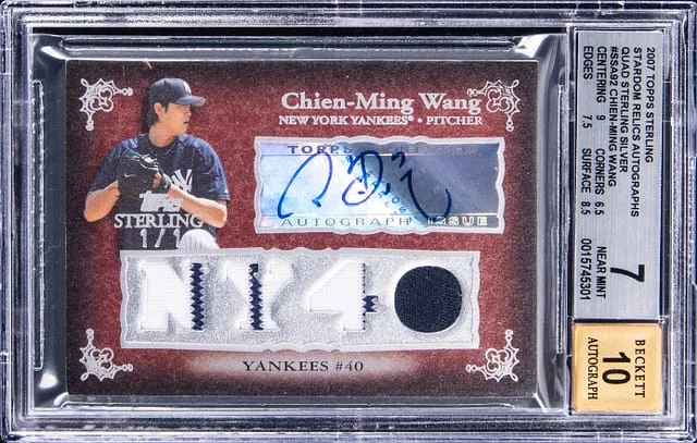 2007 Topps Sterling Chien-Ming Wang Stardom Relics Autographs Quad Sterling Silver #4SSA-92 card image