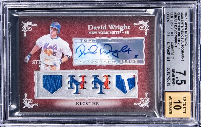 2007 Topps Sterling David Wright Moments Relics Autographs Quad Sterling Silver #4SMA-19 card image