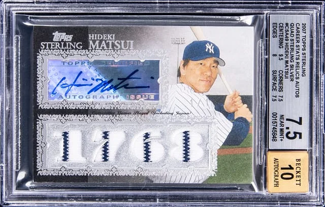 2007 Topps Sterling Hideki Matsui Career Stats Relics Autographs Quad Sterling Silver #4CSA-49 card image