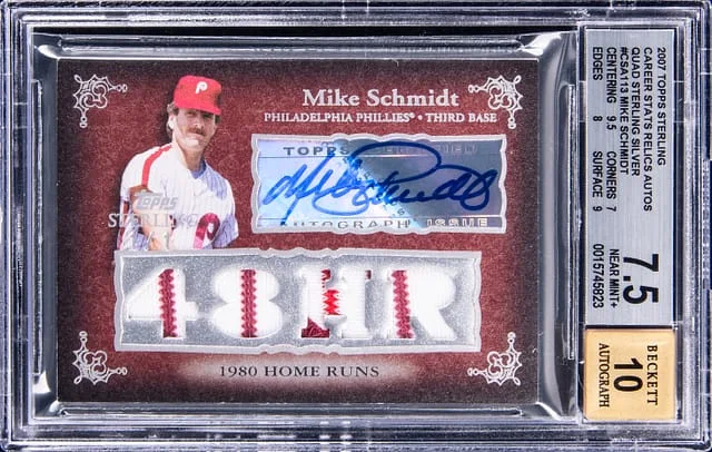2007 Topps Sterling Mike Schmidt Career Stats Relics Autographs Quad Sterling Silver #4CSA-113 card image
