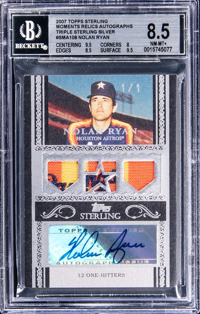 2007 Topps Sterling Nolan Ryan Moments Relics Autographs Triple Sterling Silver #3SMA-108 card image