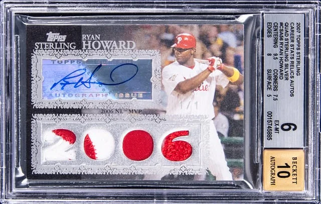 2007 Topps Sterling Ryan Howard Career Stats Relics Autographs Quad Sterling Silver #4CSA-56 card image