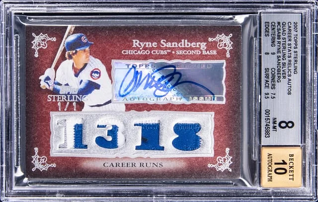 2007 Topps Sterling Ryne Sandberg Career Stats Relics Autographs Quad Sterling Silver #4CSA-88 card image