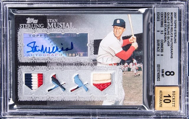 2007 Topps Sterling Stan Musial Moments Relics Autographs Quad Sterling Silver #4SMA-88 card image