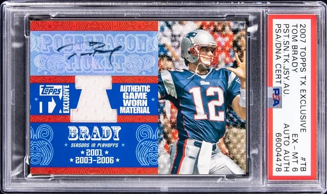 2007 Topps Tom Brady TX Exclusive Post Season Ticket Jersey Autograph #PSJA-TB card image