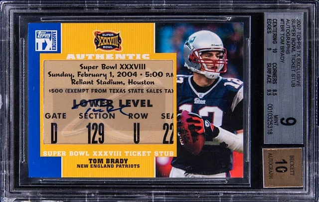 2007 Topps Tom Brady TX Exclusive Super Bowl Ticket Stub Autographs #SB-TBR card image