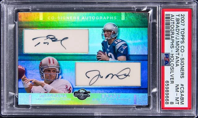 2007 Topps Tom Brady/Joe Montana Co-Signers Autographs Holosilver #CSA-BM card image