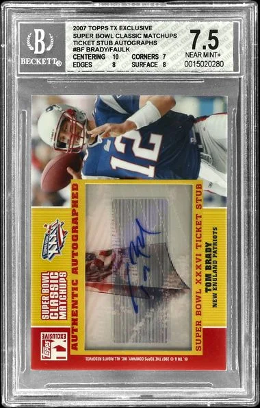 2007 Topps Tom Brady/Marshall Faulk TX Exclusive Super Bowl Classic Matchups Ticket Stub Autographs #CM-BF card image
