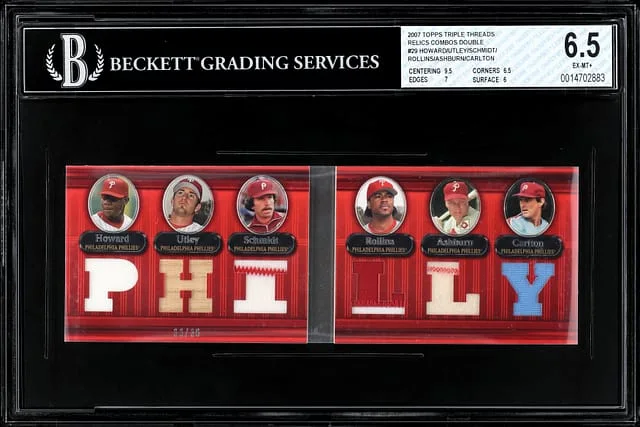 2007 Topps Triple Threads Howard/Utley/Schmidt/Rollins/Ashburn/Carlton Double Combo Relics #29 card image