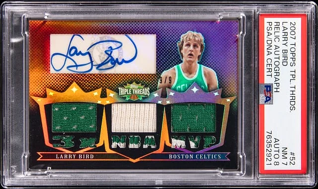 2007 Topps Triple Threads Larry Bird Relic Autograph #52 card image