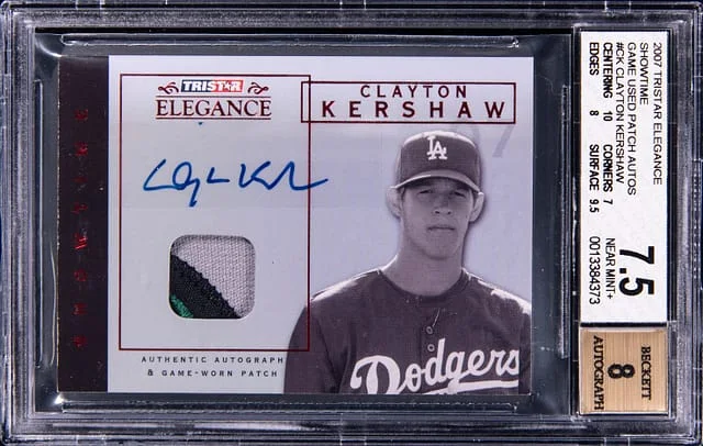 2007 Tristar Elegance Game Used Patch Autographs Showtime Clayton Kershaw #CK card image