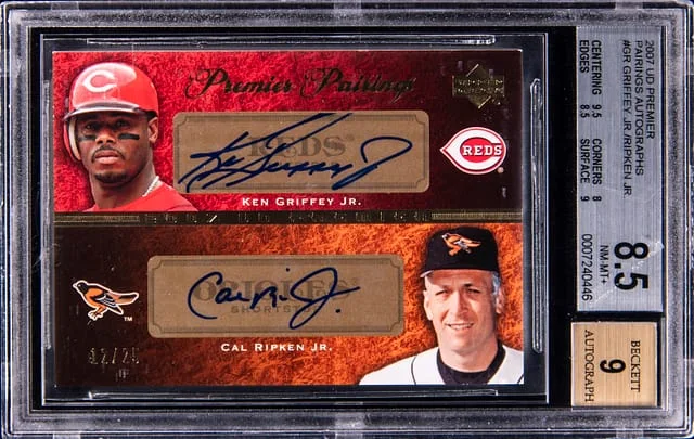 2007 UD Premier Cal Ripken Jr, Ken Griffey Jr Dual Pairings Autographs #GR card image
