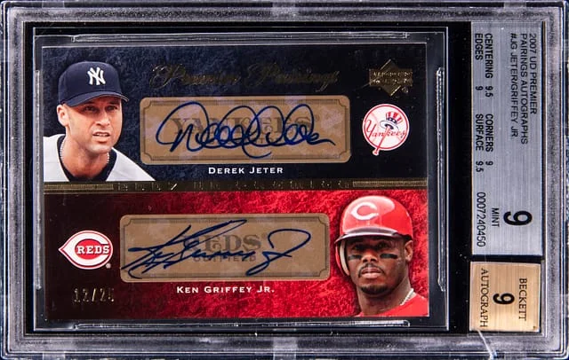 2007 UD Premier Derek Jeter, Ken Griffey Jr Dual Pairings Autographs #JG card image