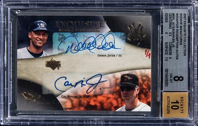 2007 Upper Deck Exquisite Collection Derek Jeter/Cal Ripken Jr Signatures Wrapper Redemption Autographs #R-PL card image