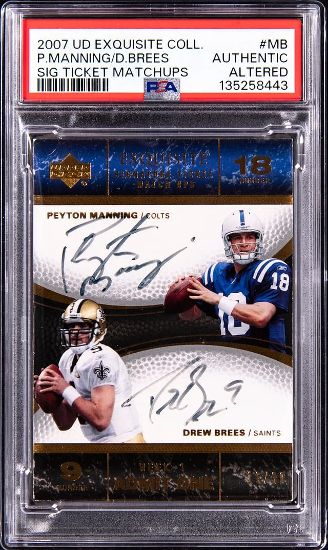 2007 Upper Deck Exquisite Collection Drew Brees/Peyton Manning Signature Ticket Matchups #TIX-MB card image