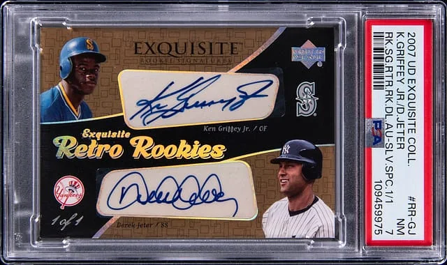 2007 Upper Deck Exquisite Collection Ken Griffey Jr./Derek Jeter Signatures Retro Dual Autographs Silver Spectrum #RR-GJ card image
