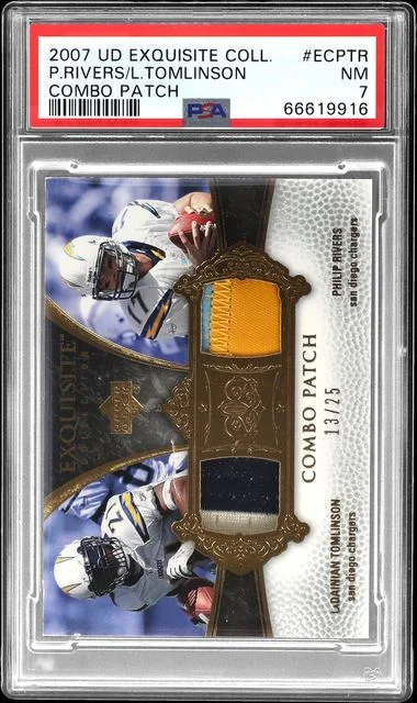2007 Upper Deck Exquisite Collection LaDainian Tomlinson/Philip Rivers Game-Used Combo Patch #ECP-TR card image
