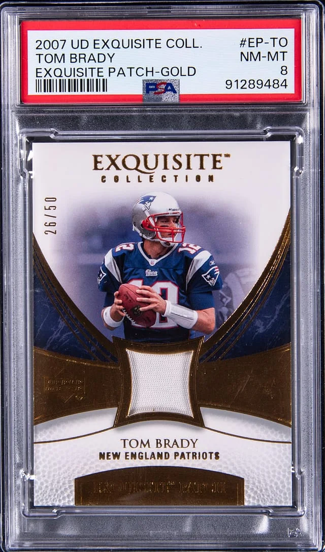 2007 Upper Deck Exquisite Collection Tom Brady Patch Gold #EP-TO card image