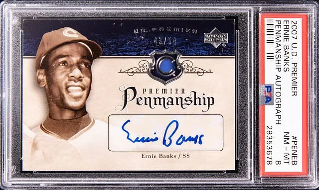 2007 Upper Deck Premier Ernie banks Penmanship Autograph #PEN-EB card image