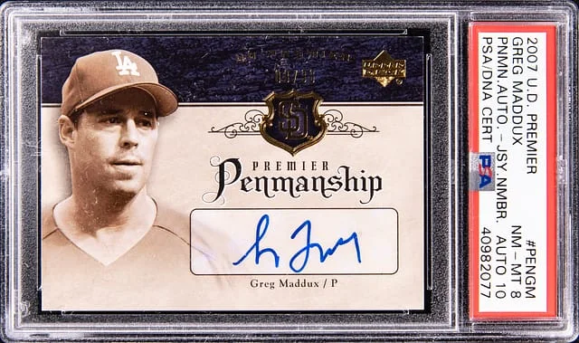 2007 Upper Deck Premier Greg Maddux Penmanshio Autograoh Jersey Number #PEN-GM card image