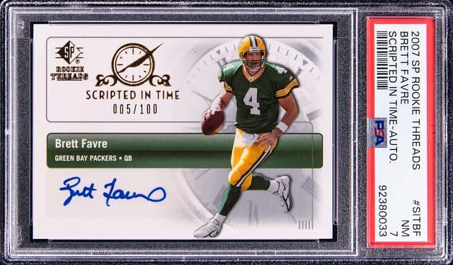 2007 Upper Deck SP Brett Favre Threads Scripted In Time Autograph #SITBF card image