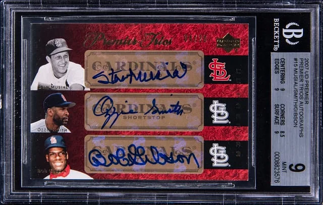 2007 Upper Deck Stan Musial/Ozzie Smith/Bob Gibson UD Premier - Premier Trios Autographs #15 card image