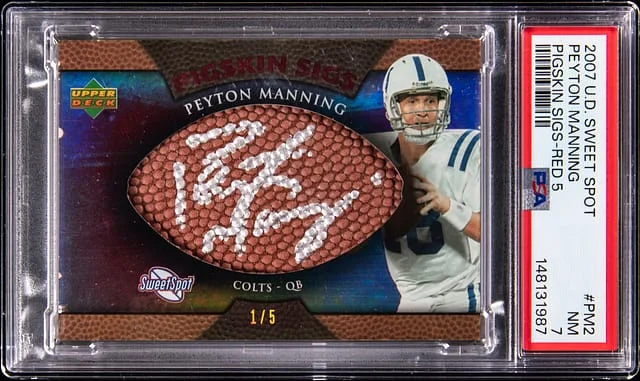 2007 Upper Deck Sweet Spot Peyton Manning Pigskin Signatures Red #SSPS-PM2 card image